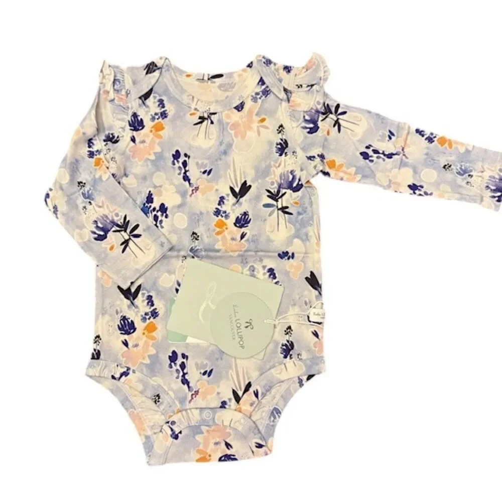 NWT Loulou Lollipop Ruffle Bodysuit in Ink Floral‎ Size 6-12 Months